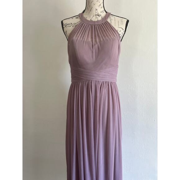 Mauve Cindy Collection USA Chiffon Halter Neck Gown Size M - Picture 2 of 8